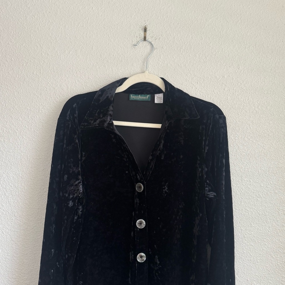 VTG Harvard Benard Large Velour Crushed Velvet Button Down Whimsigoth Cardigan‎ - Picture 2 of 9